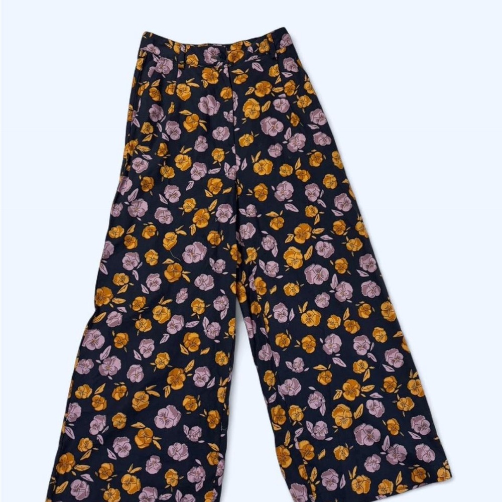 Modcloth Black Wide-Leg Pants with Pink & Mustard Floral Print